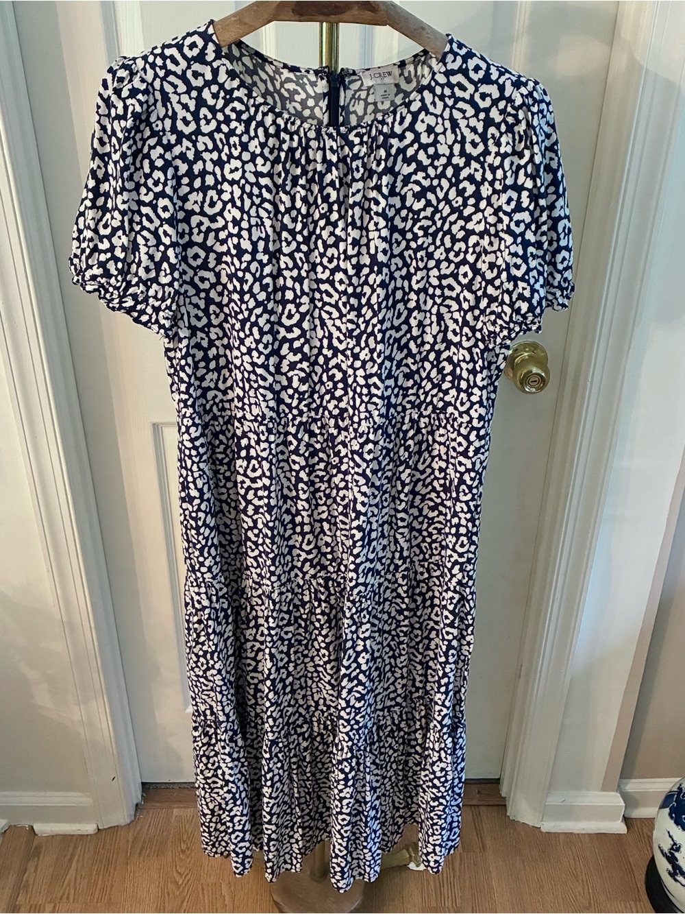 J. Crew Navy Blue Leopard Print Tiered Midi Dress - Picture 5 of 8